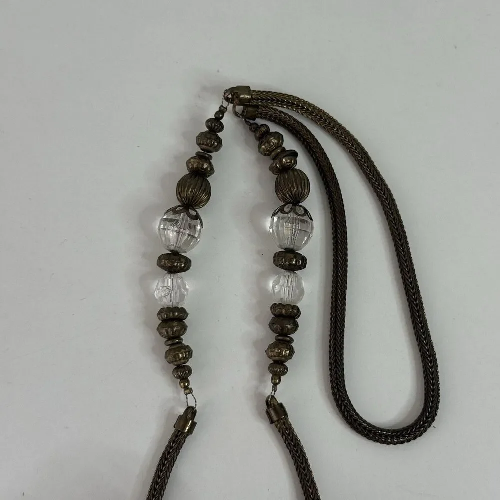 Antique 1920s Glass Beaded Victorian Flapper Purse Ornate Metal Frame W/ Mirror